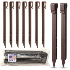 USA Made - (10 Pack) Brown 10" Inch Heavy Duty Plastic Landscape Edging Stake...