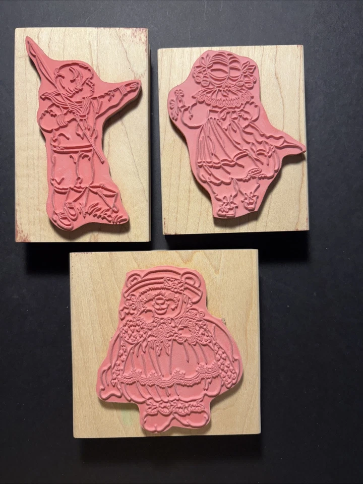 Lote de estampillas de goma de madera de oso de peluche corriendo niño pesca niña - nuevas Foto 2 de 4