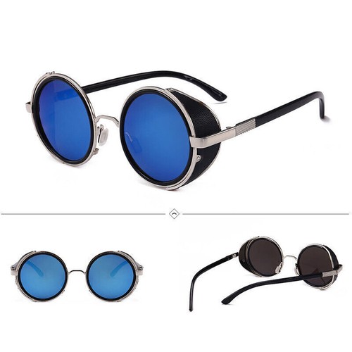 Steampunk Glasses Round Mirror Lens Unisex Vintage Goggles Sunglasses UV400 - Picture 9 of 13