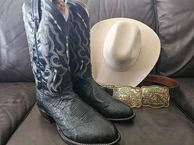 Mens Genuine Tony Lama Exotic Smooth Ostrich Skin Cowboy Boots/Black/Size 11.5 D
