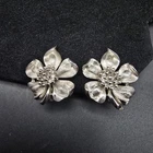 Trifari Silver Tone Flower Earrings Clip On Vintage Costume Jewelry