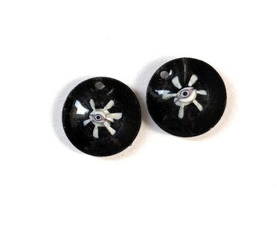 Enameled Eye Charms Artisan Made Pair 16mm .62'' Circles Pair (20818)