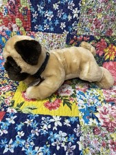 Keel Toys Reggie The Pug Soft Toy With Collar & Name Tag 12” Fawn Dog Plush VGC