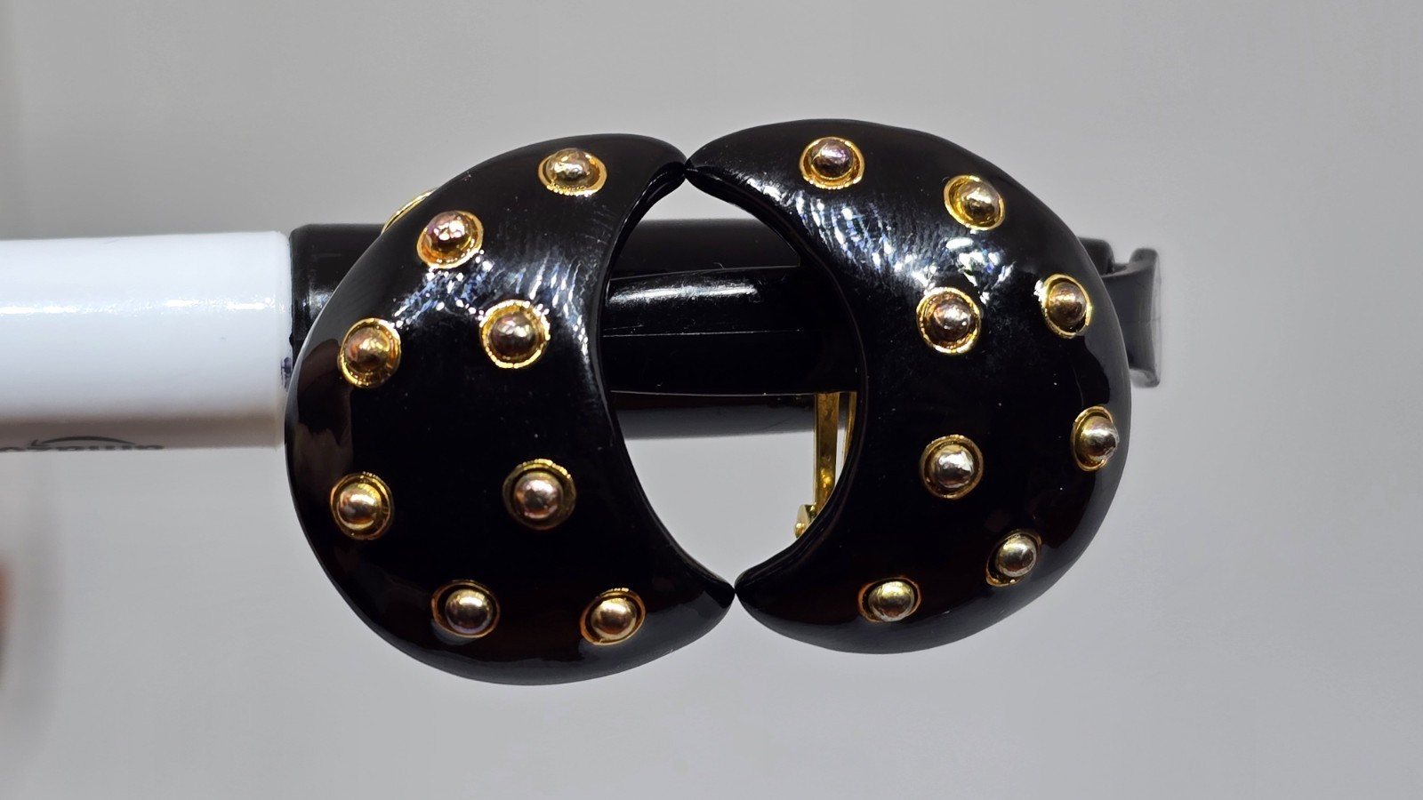Vintage KJL Kenneth Jay Lane Black Enamel Gold To… - image 1
