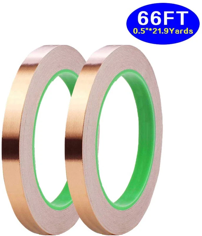 2 Pack Copper Foil Tape,(0.5inch X 66 FT) Double-Sided Conductive Copper  Tape wi