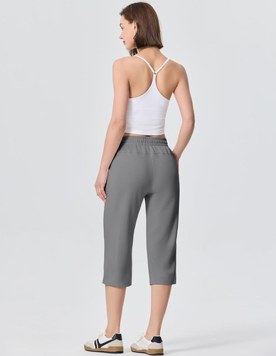 Mujeres Pantalones Capri Algodón Pierna Ancha Pantalones de Sudadera Pijama Yoga Deportes Correr Pantalones - Imagen 30 de 39