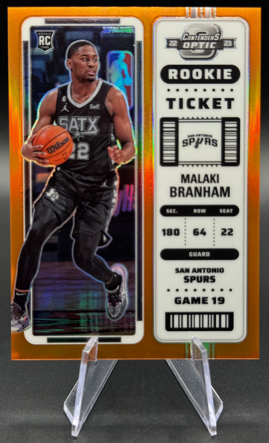 2022-23 Malaki Branham RC /49 Contenders Optic Rookie Ticket Orange #14 Spurs
