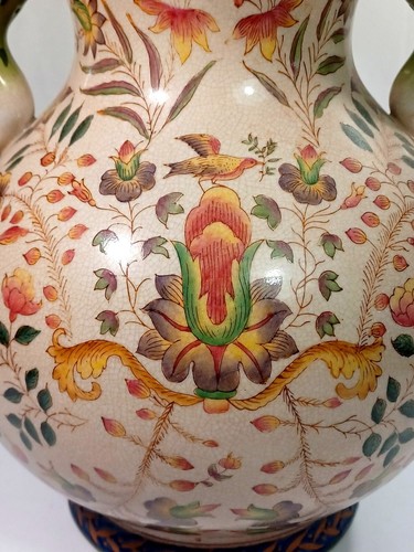 Winward handbemalte Crackled Majolica Amphore Vase französisches Land Blumen Vögel - Bild 4 von 14