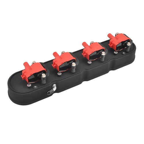 Finned Vintage Hidden Coil Aluminum Valve Cover For Chevy LS - Black - Foto 6 di 10