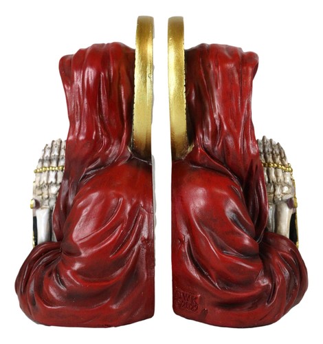 Tag der Toten Gothic rot Santa Muerte mit Gold Heiligenschein Rosenkranz Kreuz Buchstützen Set - Bild 4 von 9