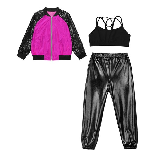Kids Girls Tracksuits Street Dancing Set Dance Outfits Long Sleeve Pants Jazz - Picture 50 of 103
