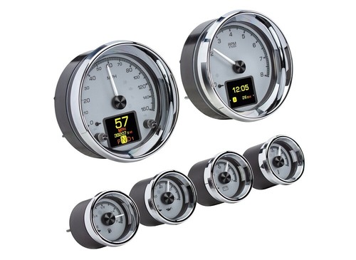 Dakota Digital Universal 6 Gauge Round Analog Gauge System Silver Kit HDX-2024-S - Picture 2 of 19