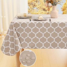 Rectangle Table Cloth, Waterproof Vinyl Tablecloth with Flannel 60"x84" Khaki