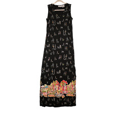 Vintage Units Village at Play Maxi Dress Size S Black Sheath Shift City Boho