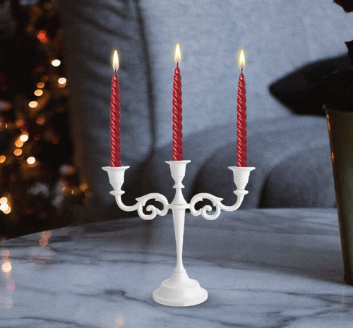 3 Arm White Gothic Candelabra Metal Candlestick Candle Holders Décor Centerpiece