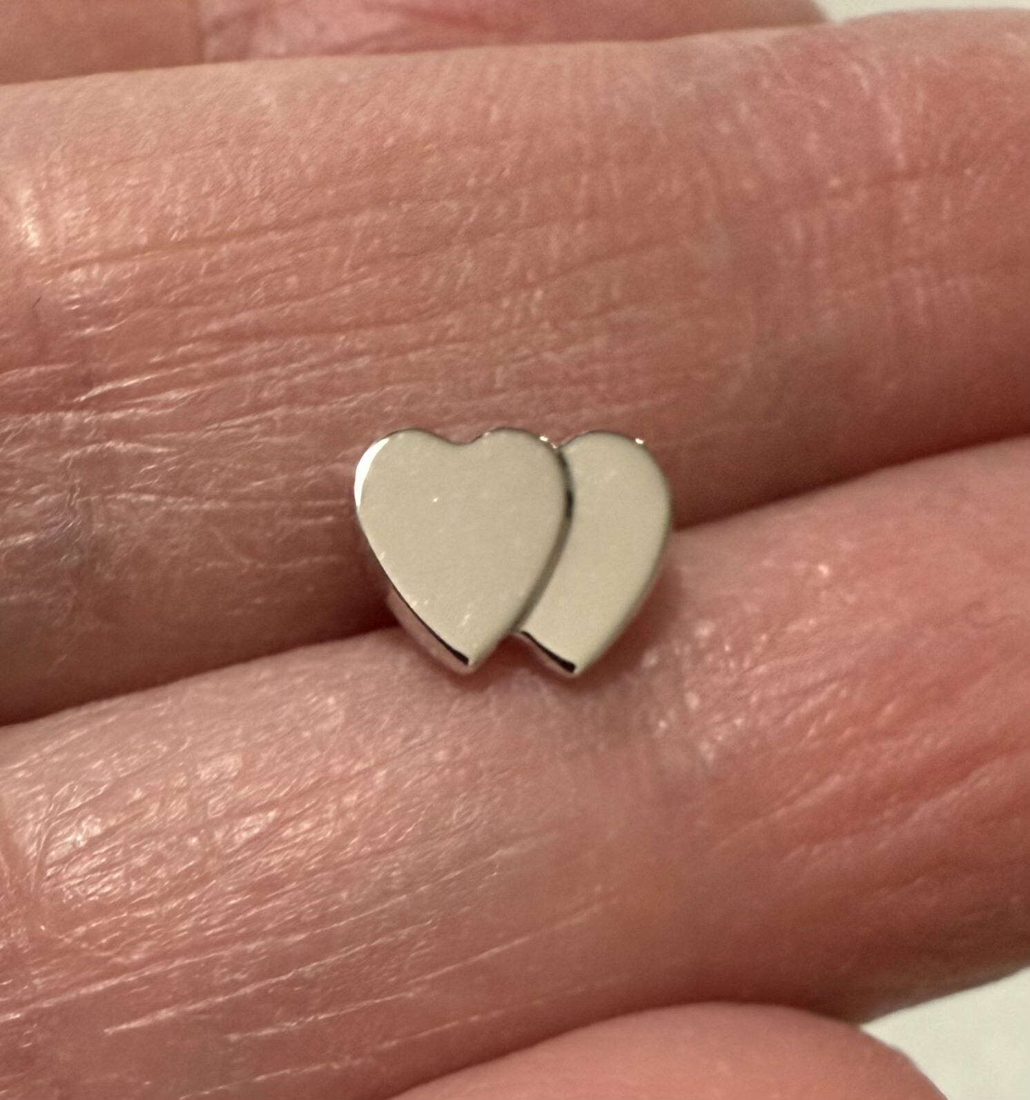 Pretty Sterling Silver Tiny DOUBLE HEART Stud Ear… - image 6