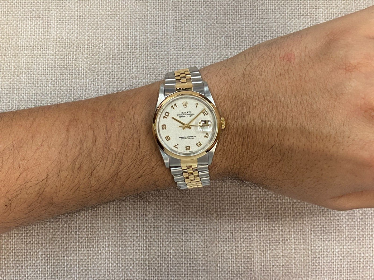 Rolex Datejust 18k Yellow Gold/Steel Silver Jubilee Dial Mens 36mm