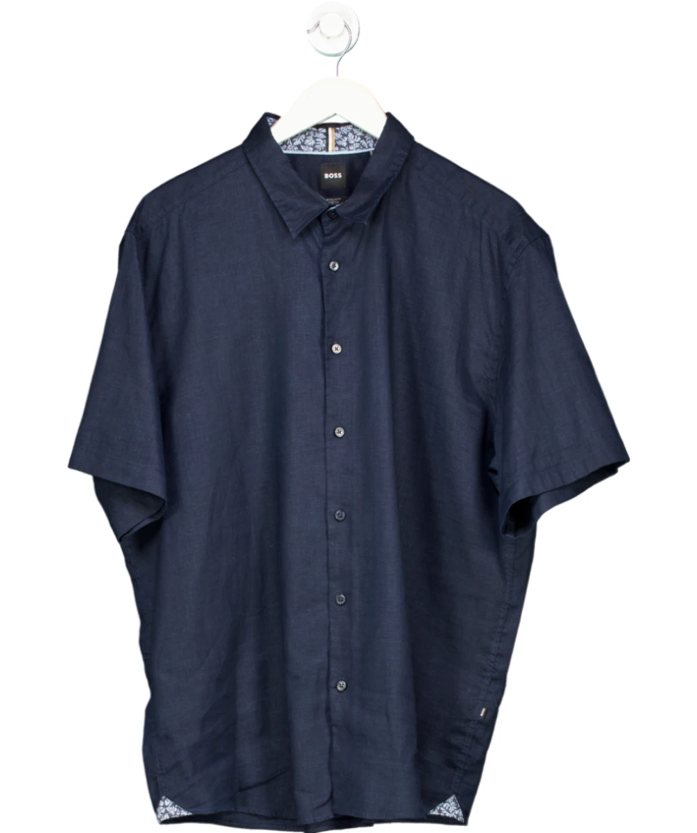 BOSS Blue Regular Stretch Linen Blend Short Sleeve Shirt UK XXL