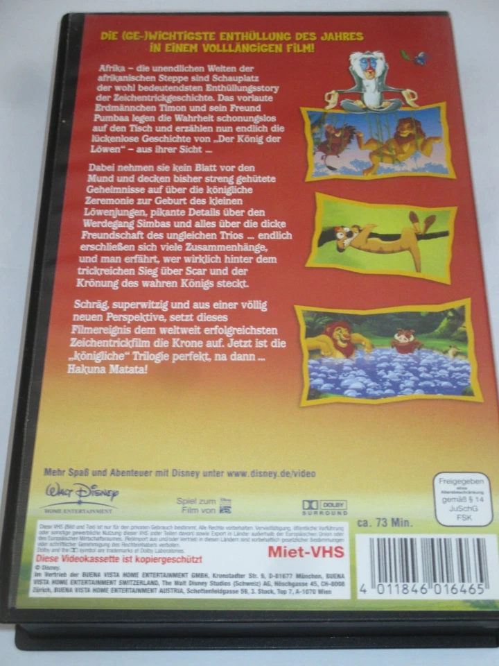 Walt Disney - Der König der Löwen 3  - VHS/Zeichentrick/Abenteuer - Bild 2 von 2