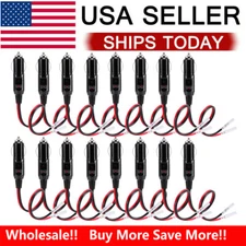 Lot 12V Fused LED Light Cigarette Lighter Male Plug Replacement Adapter w/ Leads