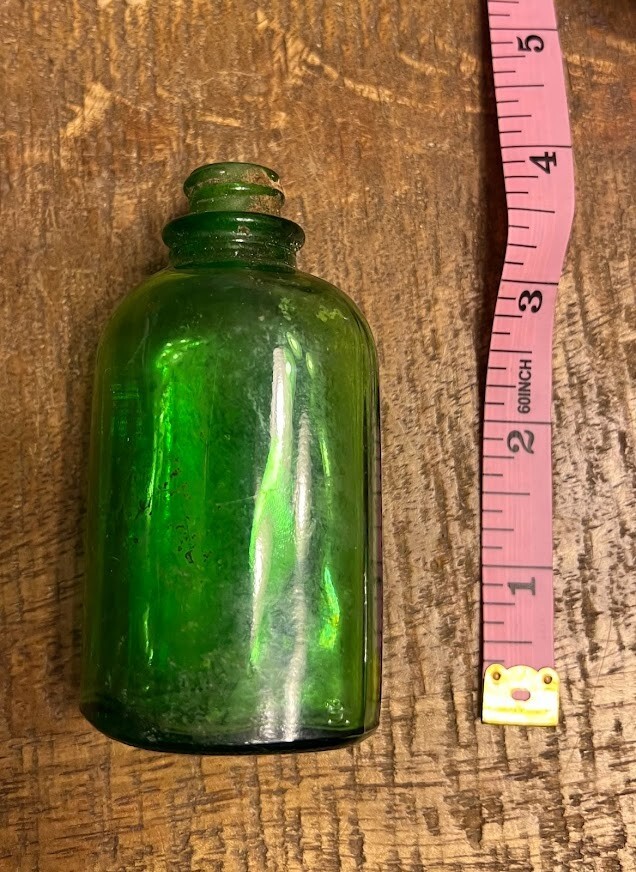 1940's VINTAGE GREEN GLASS MEDICINE Bottle DES PAT. 92148 - OWENS
