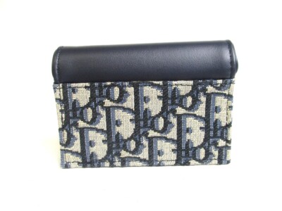 ディオール　Dior　Saddle Bloom カードホルダー　黒 Auth Dior Saddle Bloom Navy Cotton Black Leather Card Holder