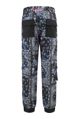 【oan】Black Blue Banding Cargo Pants MEN'S TECHNO UTILITY BANDANA PRINT HYPER CARGO JOGGER PANTS