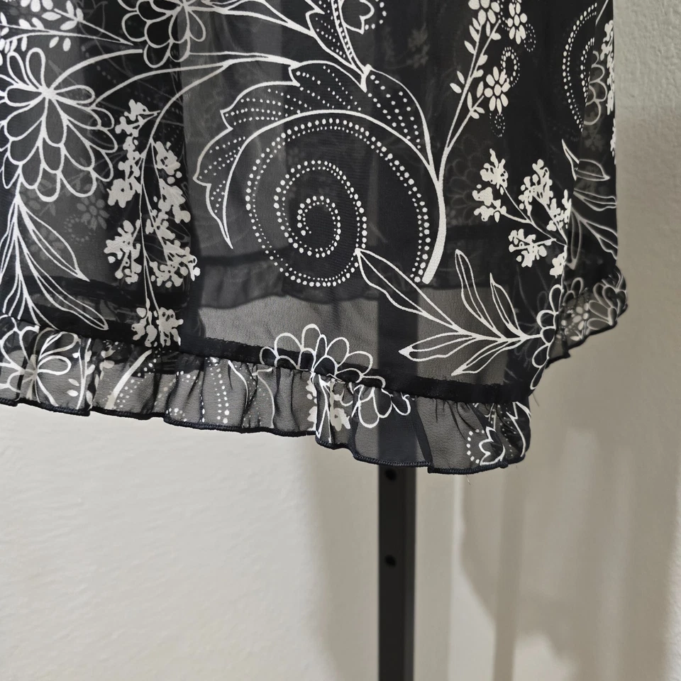 Vestido Babydoll Chemise Transparente Para Mujer Med Negro Blanco Cachemira Encaje Cinturón Volantes Foto 3 de 4