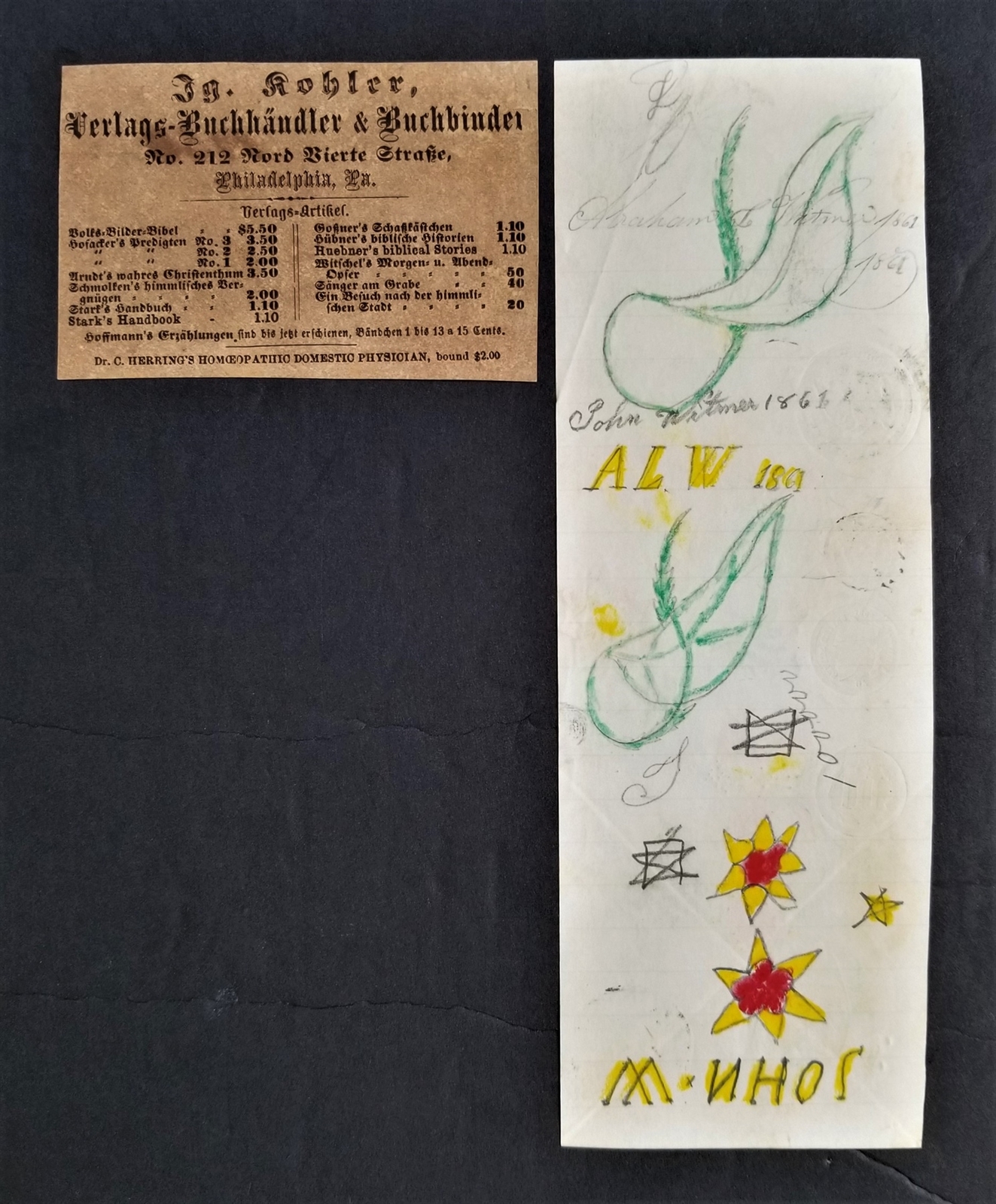 LOT 1860s antique FRAKTUR york pa WITMER FAMILY EPHEMERA handwritten