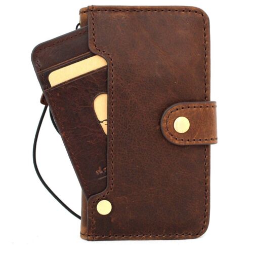 galblaas Bier meel Genuine Dark Leather Case for iPhone 8 Wallet Book Cover Handmade Wireless  Davis | eBay