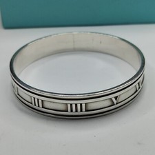 Tiffany Co Sterling Silver Atlas Roman Numeral 12mm Wide Bangle Bracelet 1995