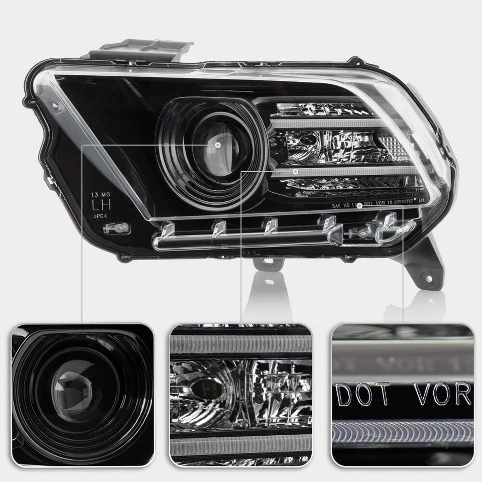 前黑色外壳 LED 管投影仪前灯适用于福特野马 2010 - 2014 — 第 3/4 张图片