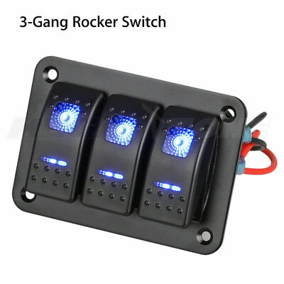 3 Gang Waterproof Toggle Rocker Switch Panel Car Marine Truck Blue LED 12V-24V 