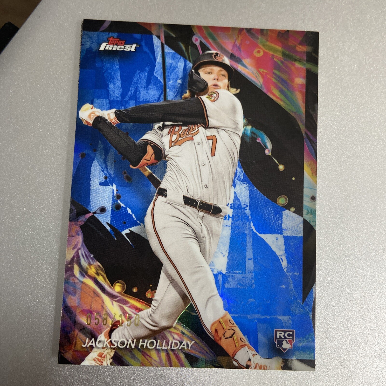 2024 Topps Finest Jackson Holliday #162 RC Uncommon Blue Refractor #/150