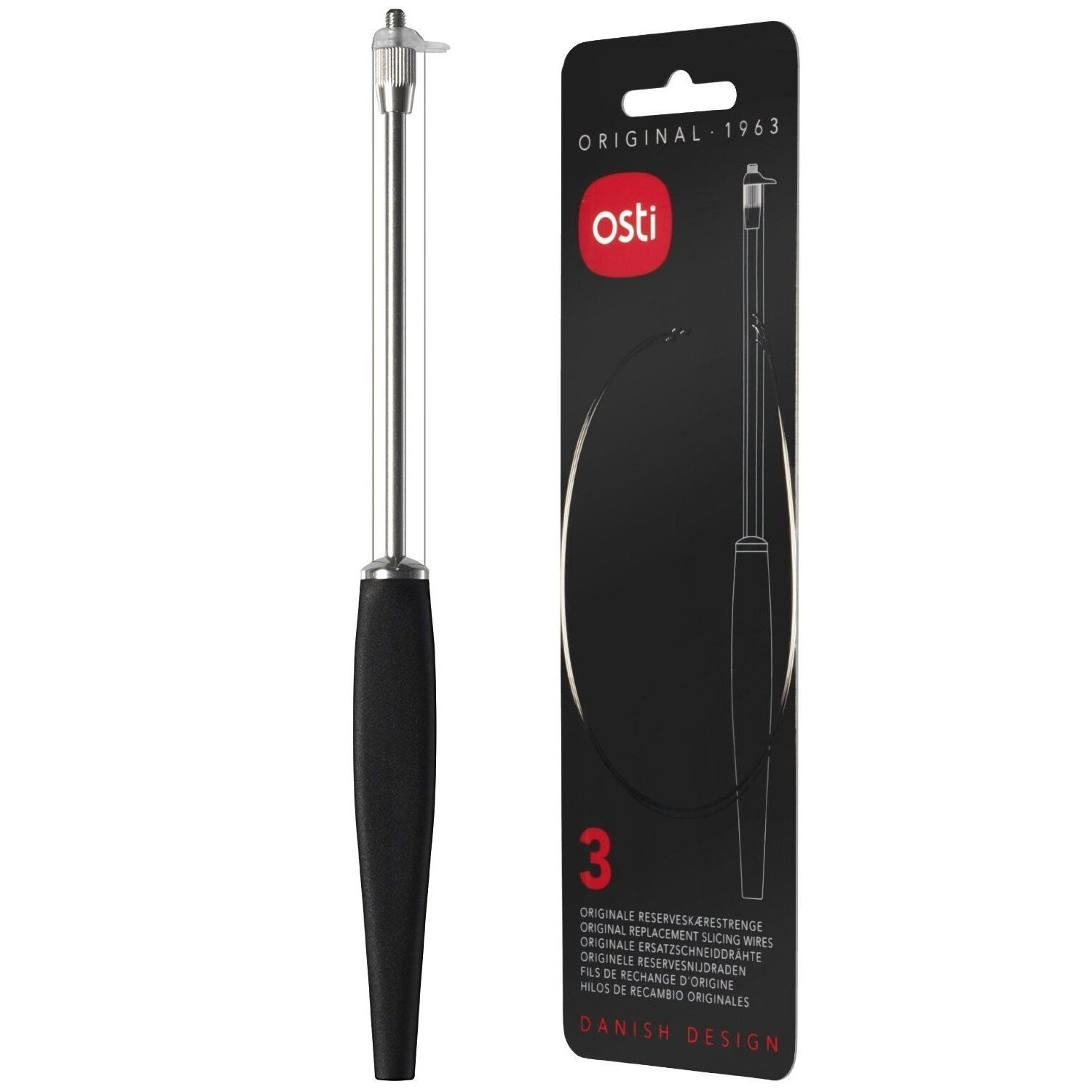 Osti 322+002 Käseschneider + 3 Ersatzschneiddrähte, Kunststoff / Edelstahl, schw