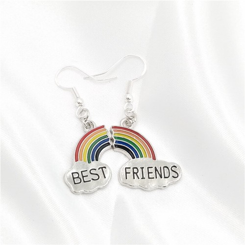 Silver Broken Heart Best Friends Rainbow 2 Pieces Friendship Earring