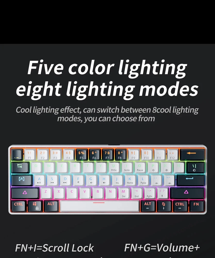 Hot Swappable 61-Key RGB Gaming Keyboard with Red Switches and Wired US Layout
