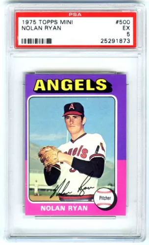 NOLAN RYAN~CALIFORNIA ANGELS "1975 TOPPS MINI" PSA-5 (EX) HOT BASEBALL CARD #500