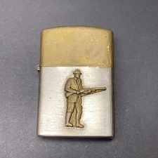 Vintage Penguin Japan Brass & Stainless Steel Hunter w/ Rifle Gun Lighter