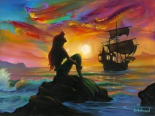 Little Mermaid Disney Fine Art Jim Warren Signed Lt Ed of 195 Waiting for Ship