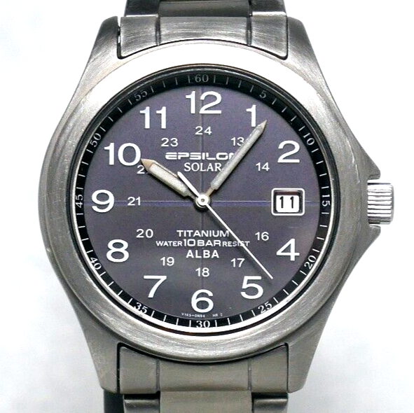 SEIKO ALBA EPSILON Field Watch V145 2002 Black Titanium Solar