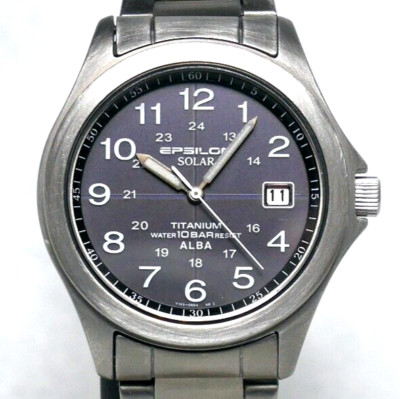 SEIKO ALBA EPSILON Field Watch V145 2002 Black Titanium Solar Power Luminous