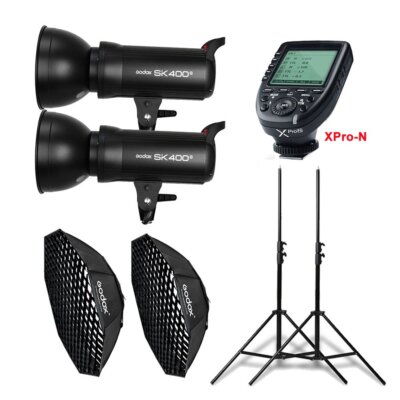 2X Godox SK400II Studioblitz + 95cm Softbox + Stativ + XPro-N Trigger Für Nikon