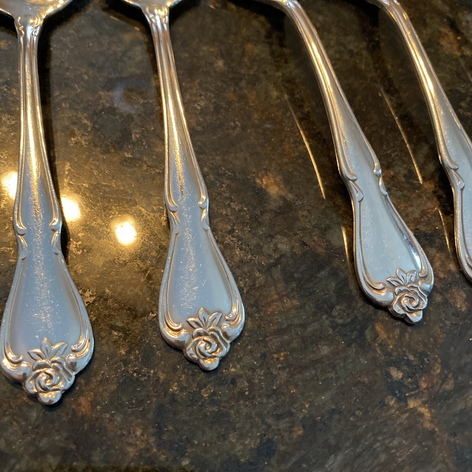 True Silverware Oneida ARBOR ROSE Stainless TRUE ROSE Silverware Flatware 6 Soup Spoons ...