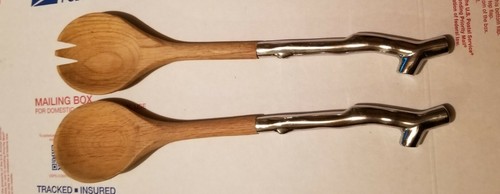 Heavy wood and metal salad utensil set tree Branch form