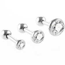 PAIR 16G 5/16" 3-5mm Flat CZ Steel Tragus Earring Conch Helix Ear Cartilage Stud