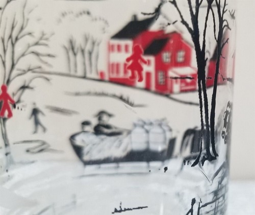 Vtg SET 4 LIBBEY Glass TUMBLER Horse Sleigh Winter Country SNOW SCENE 12 oz - Picture 10 of 11