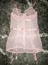 VS DREAM ANGELS mesh merrywidow  panty NEW medium pink flocked dot