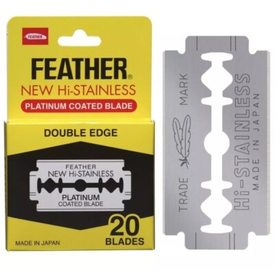 20 FEATHER Hi-Stainless Platinum Coated Double Edge Safety Razor Shaving Blades