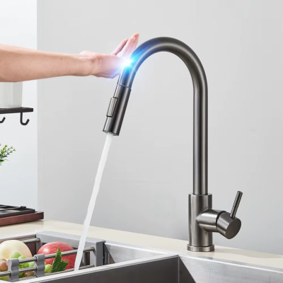Ausziehsensor Schwarz Küchenarmatur Sensitive Touch Control Wasserhahn Mischbatterie für Ki